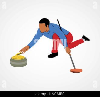 Le jeu de curling sur un fond blanc. Vector illustration. Illustration de Vecteur