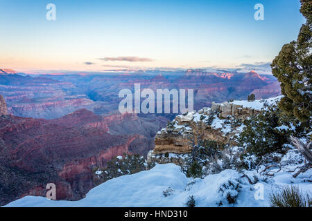 L'hiver de rim Moran Point donne sur le Grand Canyon au lever du soleil. Banque D'Images