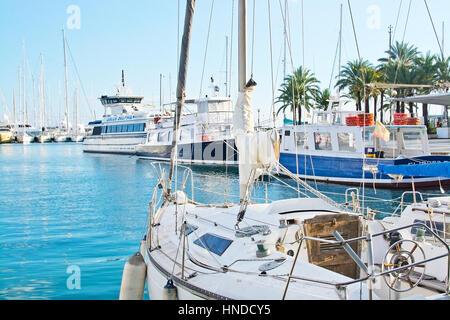 PALMA DE MAJORQUE, ESPAGNE - le 11 décembre 2016 : Belle white yachts et bateaux amarrés dans la marina, un jour ensoleillé, le 11 décembre 2016 à Palma de Ma Banque D'Images