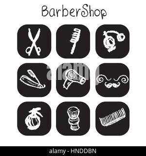 Barber shop icônes dans le style des éléments de la craie, vector Illustration de Vecteur