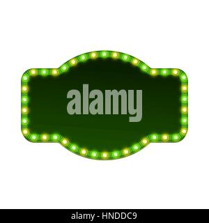 3d vierge retro lumineuses avec ampoules lumineux isolé sur fond blanc. Green Street pancarte avec chapiteau jaune et vert foncé et des feux arrière. Vector illustration colorée du châssis de la publicité Illustration de Vecteur