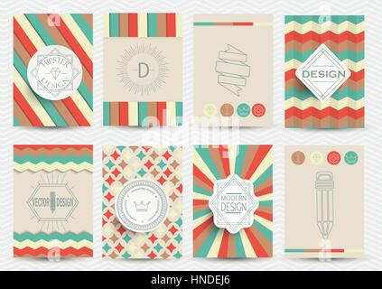 Ensemble d'insignes rétro, Logotypes, brochures, en style vintage. Illustration de Vecteur