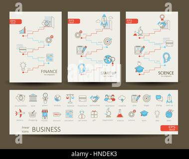 Moderne design plat vector illustration infographies contours de la finance, de la science, démarrez concept. Ensemble de 28 télévision lianer icônes, pour le web, l'internet, mobile Illustration de Vecteur