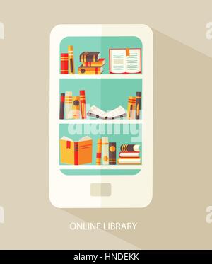 Modèle plat vector illustration concept pour la bibliothèque numérique, magasin de livre en ligne, e-lecture, vecteur. Illustration de Vecteur