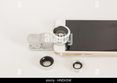 Ensemble macro fisheye pour mobiles fond blanc Banque D'Images