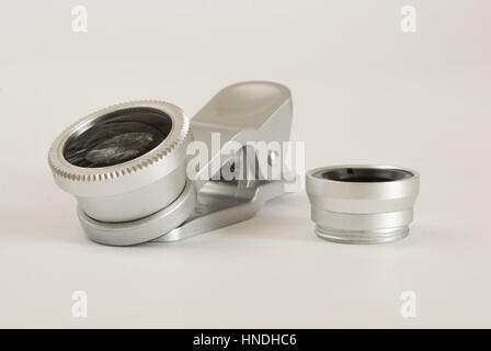Ensemble macro fisheye pour mobiles fond blanc Banque D'Images