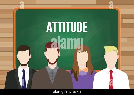 Texte attitude on chalkboard illustration avec l'homme et la femme en face de l'office Illustration de Vecteur