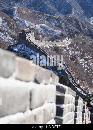 Une profondeur de champ à l'accent sur les détails de la Grande Muraille de Chine. Banque D'Images