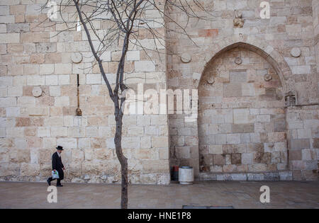 Rampart, Détail de mur, citywall, près de la porte de Jaffa, vieille ville, Jérusalem, Israël. Banque D'Images