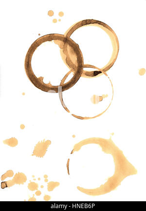Taches de café sur fond blanc Banque D'Images
