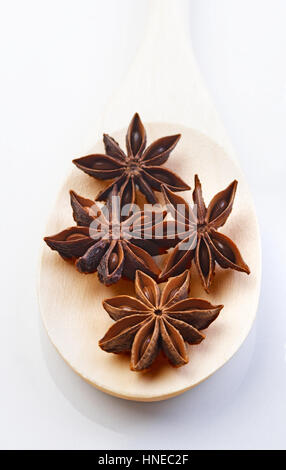Close up d'anis sur cuillère en bois Banque D'Images