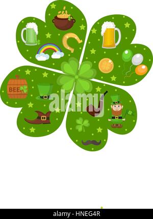 St Patrick Day jeu d'icônes en forme de trèfle de l'élément de conception. Les symboles irlandais traditionnel dans une télévision moderne style. Isolé sur fond blanc. Illustration vectorielle, clip art. Illustration de Vecteur