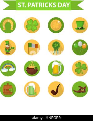 St Patrick Day icon set élément design. Les symboles irlandais traditionnel dans une télévision moderne style. Isolé sur fond blanc. Illustration vectorielle, clip art. Illustration de Vecteur