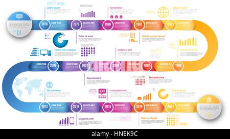 Flèche prend des cours d'Infographie chronologie modèle Illustration de Vecteur