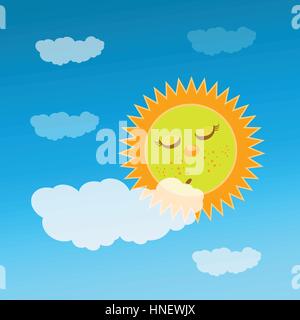 Le soleil est en train de dormir derrière un nuage. les enfants s'illustration. utilisation du site web, smart phone, tablet PC, l'impression, tissu, décoration, etc. Illustration de Vecteur