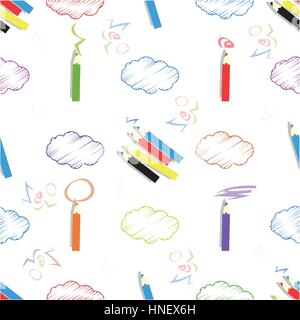 Crayons de couleur et les nuages. motif transparent. les enfants s'illustration. est utilisé pour l'impression, site web, smartphone, design, textiles, céramiques, tissus prin Illustration de Vecteur