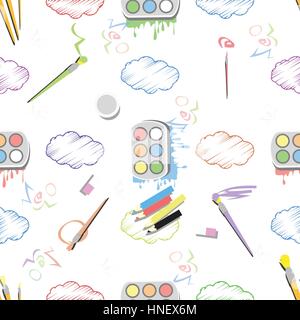 Peindre avec un pinceau et les nuages. motif transparent. les enfants s'illustration. est utilisé pour l'impression, site web, smartphone, design, textiles, céramiques, tissus, Illustration de Vecteur