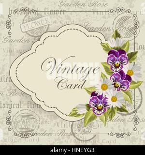 Belle carte d'invitation avec des fleurs. Carte postale Vintage background. Vector illustration. Illustration de Vecteur