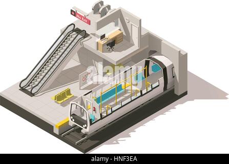Vector poly faible isométrique métro station cutaway Illustration de Vecteur