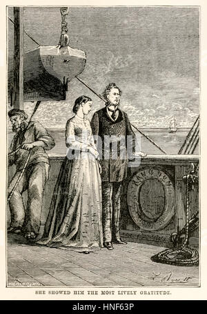 "Elle lui a montré le plus vif de gratitude." à partir de 'autour du monde en quatre-vingts jours de Jules Verne (1828-1905) publié en 1873 avec une illustration de Léon Benet (1839-1917) et la gravure par Henri-Théophile Hildebrand (1824-1897). Banque D'Images