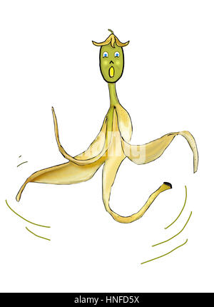 Une illustration d'une pelure de banane avec un visage surpris. Concept, glisser et tomber, d'accident, de danger, de blessures, de médecine, de l'assurance médicale, un choc, une surprise. Banque D'Images