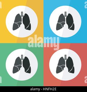Icône pulmonaire ( plate ) sur un fond de couleur différente ( vue avant ) Utiliser pour les maladies pulmonaires ( la tuberculose , La pneumonie , cancer du poumon , Bronchite , MOI Illustration de Vecteur