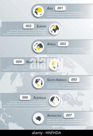 Continents infographie ( Asie , Europe , Afrique , Amérique du Nord , Amérique du sud , Australie , l'antarctique ) Illustration de Vecteur