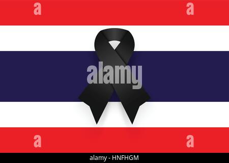 Ruban noir sur drapeau Thaïlande . Le deuil pour roi de Thaïlande passent loin . repose en paix . Illustration de Vecteur