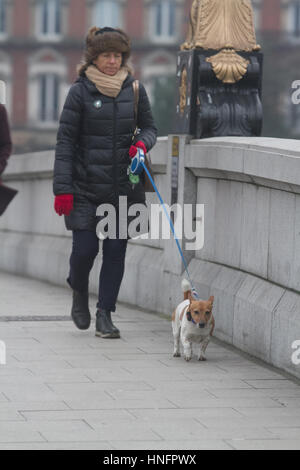 Londres, Royaume-Uni. 12 Février, 2017. Les piétons braver les températures de gel sur Putney bridge Londres par un froid dimanche Crédit : amer ghazzal/Alamy Live News Banque D'Images