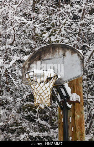 Basket-ball filet plein de neige Banque D'Images