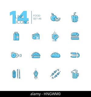 Types d'aliments Cafe Ligne Menu Icons Set Illustration de Vecteur