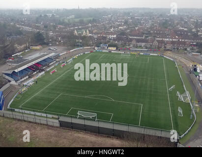 Une vue aérienne de Gander voie verte, accueil de Sutton United Football Club dans le sud de Londres. Banque D'Images