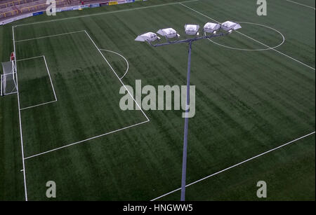 Vue aérienne de Gander Green Lane, stade du Sutton United football Club, dans le sud de Londres. Banque D'Images