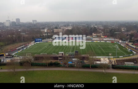 Une vue aérienne de Gander voie verte, accueil de Sutton United Football Club dans le sud de Londres. Banque D'Images