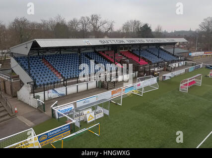 Une vue aérienne de Gander voie verte, accueil de Sutton United Football Club dans le sud de Londres. Banque D'Images