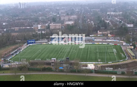 Une vue aérienne de Gander voie verte, accueil de Sutton United Football Club dans le sud de Londres. Banque D'Images