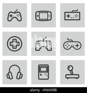 Ligne vectorielle jeu vidéo icons set sur fond gris Illustration de Vecteur