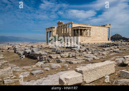 Erechtheion Temple avec cariatides, porche à caryatide, Acropole, Athènes, Grèce Banque D'Images