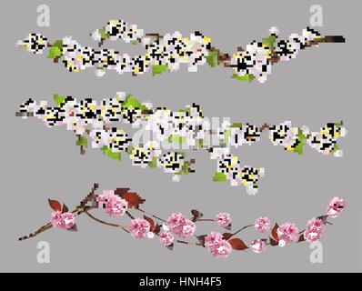 Branche d'arbre, les fleurs du printemps 3d vector set Illustration de Vecteur