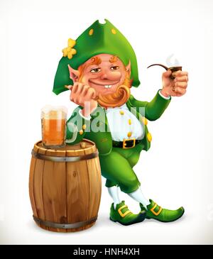 Leprechaun et la bière. Fête de la Saint Patrick l'icône 3D de vecteur Illustration de Vecteur