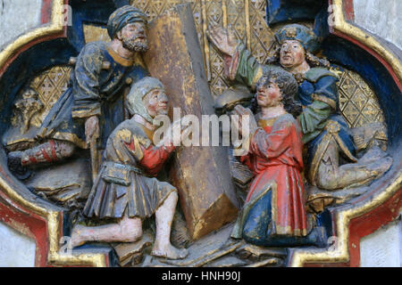 La guérison à la tombe de saint Jean le Baptiste livré aux flammes. La Cathédrale d'Amiens. Banque D'Images