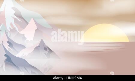 Les falaises de minimal Abstract Sea Sunset Scene - Vector Illustration Illustration de Vecteur