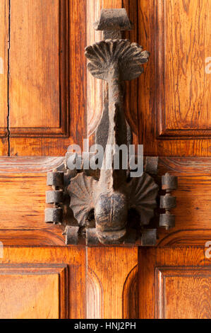 Détail en relief de métal en forme de poisson et une vieille porte Banque D'Images