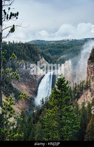 Vue panoramique de cascade contre au parc national de Yellowstone Banque D'Images