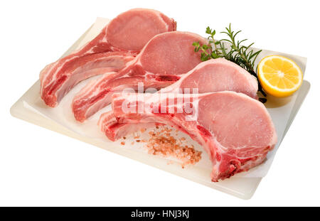 Côtelettes de porc cru Banque D'Images