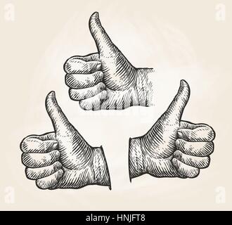 Part, le geste Thumbs up. Sketch Vintage vector illustration Illustration de Vecteur