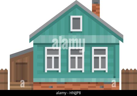 Ancienne maison de campagne russe. Toute la saison datcha. Cabane en bois pour la vie. Vector illustration technique. Illustration de Vecteur
