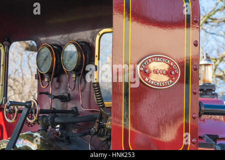 Détail de la cabine de la locomotive à vapeur, le chemin de fer à vapeur de l'île de Man. Banque D'Images