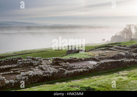 Mur d'Hadrien, Fort romain de Housesteads : au sud-ouest, sur le flanc nord de la maison du Commandant Banque D'Images