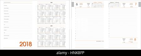 Agenda planner tourne pages pour nouvel an. Bureau Design livre à chaque jour avec les modèles de page, les données personnelles et les données du calendrier Illustration de Vecteur